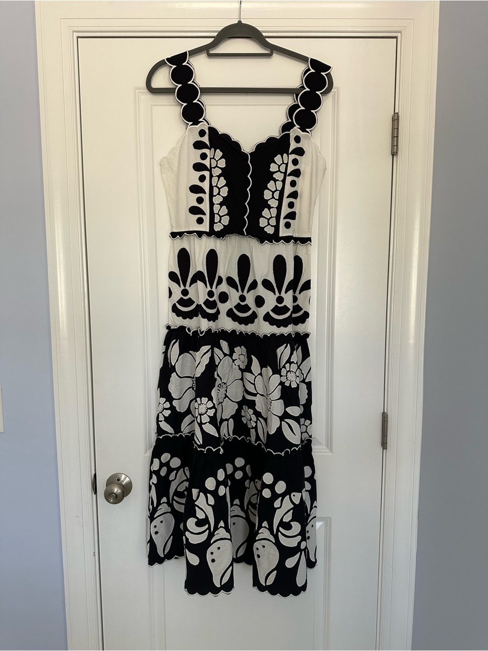 Farm Rio Black and White Summer Cutwork Organic Cotton Midi Dress - Picture 2 of 5